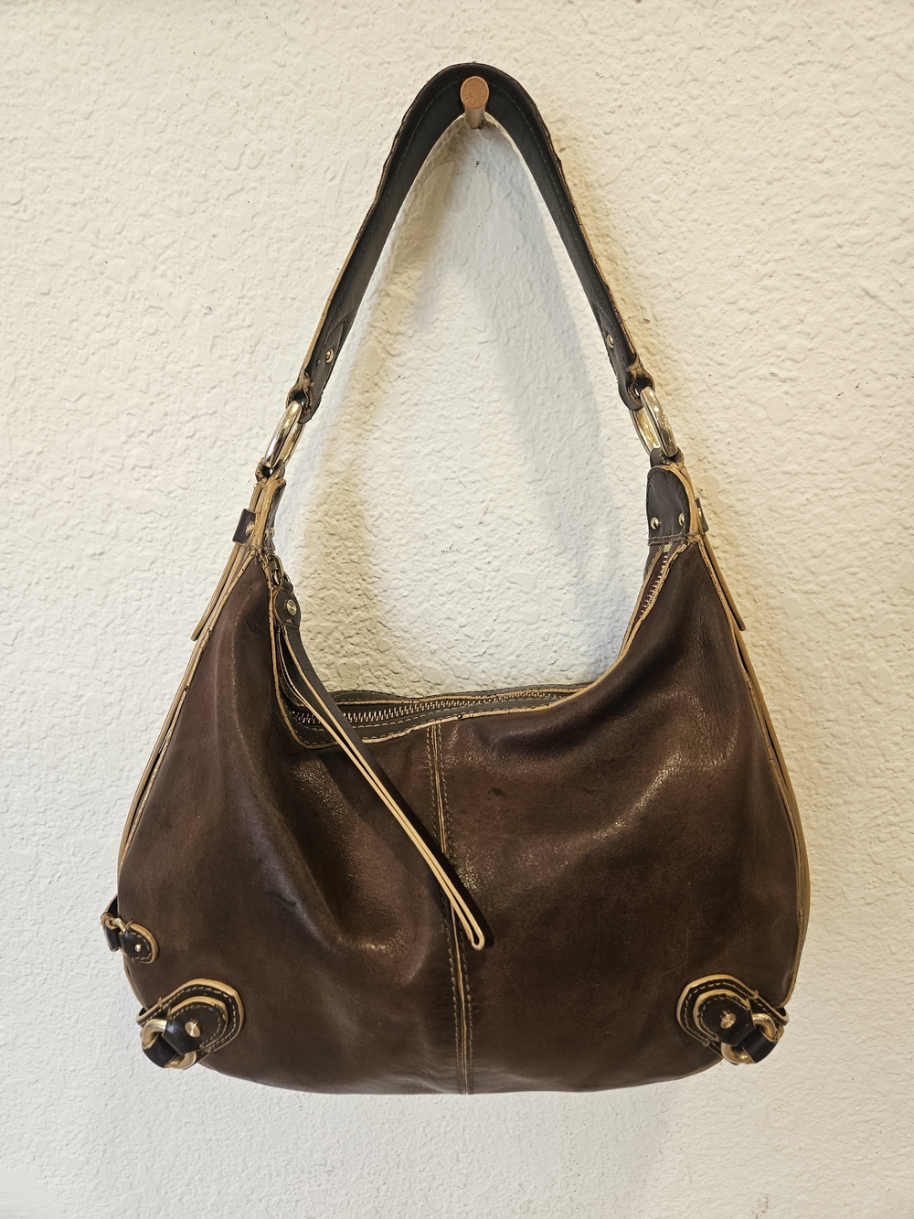 Vintage Cole Haan Village Hobo Bag Dark Chocolate Brown Leather